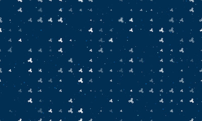 Seamless background pattern of evenly spaced white spinner symbols of different sizes and opacity. Vector illustration on dark blue background with stars