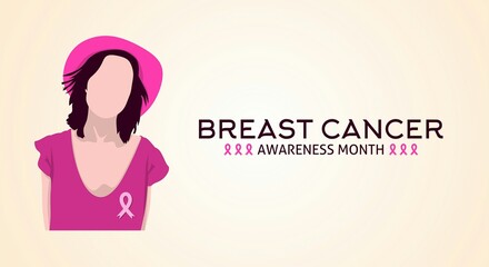 Breast cancer awareness month theme. Vector illustration. Character female flat design. 