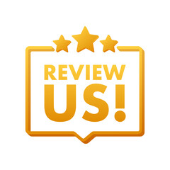 Review us. Speech bubble on white background. Vector stock illustration.