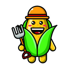 Fototapeta premium cute corn as a farmer icon illustration vector graphic