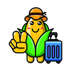 cute corn on vocation icon illustration vector graphic