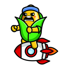 cute corn riding a rocket icon illustration vector graphic