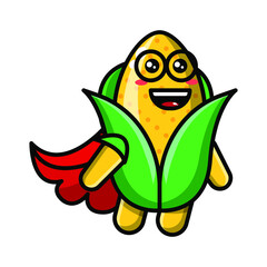 cute corn superhero character icon illustration vector graphic
