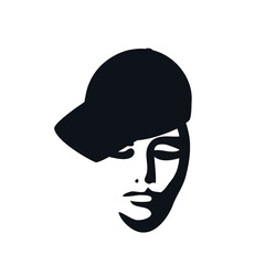 Woman's face logo in a cap baseball hat Art graffiti Girl power symbol emblem Hand drawn ink stamp Street hip-hop style Abstract shades design Fashion print clothes apparel greeting invitation card ad