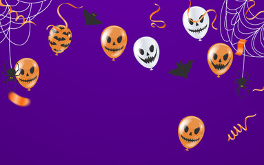 Happy Halloween banner trick party balloons,  ghost, bats, Party invitation background  Vector illustration