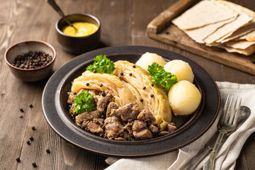 fårikål. Norwegian traditional sheep and cabbage stew. autumn food