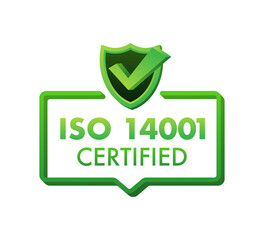ISO 14001 Certified badge, icon. Certification stamp. Flat design vector illustration.