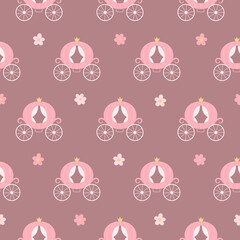 Seamless pattern with a princess carriage. Vector illustration for background, printing on fabric, wallpaper, wrapping paper