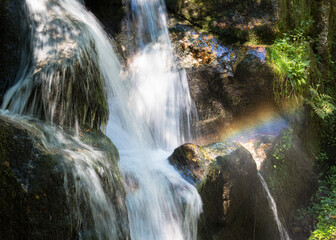 Obraz premium Waterfall at Canyon of Wolfes at Bad Kreuzen Austria with rainbow