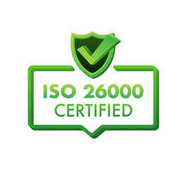 ISO 26000 Certified badge, icon. Certification stamp. Flat design vector illustration.