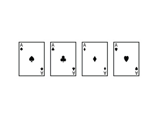 Set of vector playing card symbols. 4 Aces Poker card suits - hearts, clubs, spades and diamonds - on white background.
