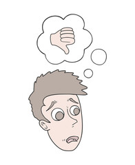 Sad expression and dislike gesture