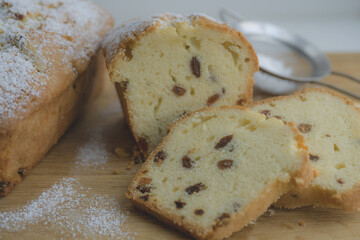close-up. delicious dried fruit cake sliced. dried fruitcake.