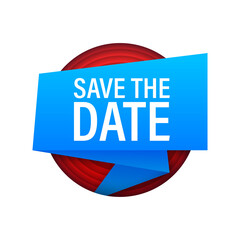 Save the date. Badge, mark on megaphone. Flat vector stock illustrations on white background.