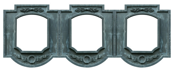 Triple bronze frame (triptych) for paintings, mirrors or photos isolated on white background....