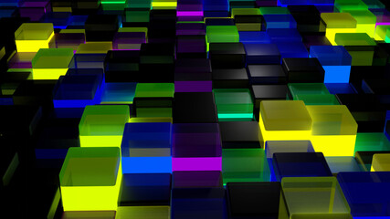 Random colorful glass square tile floor (3D Rendering)