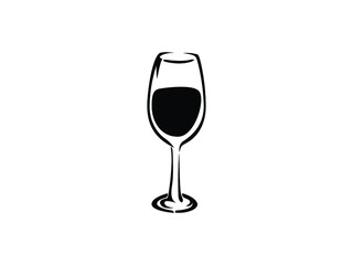 wine glass Vector icon symbol. Drink element. glassware hand draw Line art. Restaurant illustration. wineglass silhouette Isolated on white background