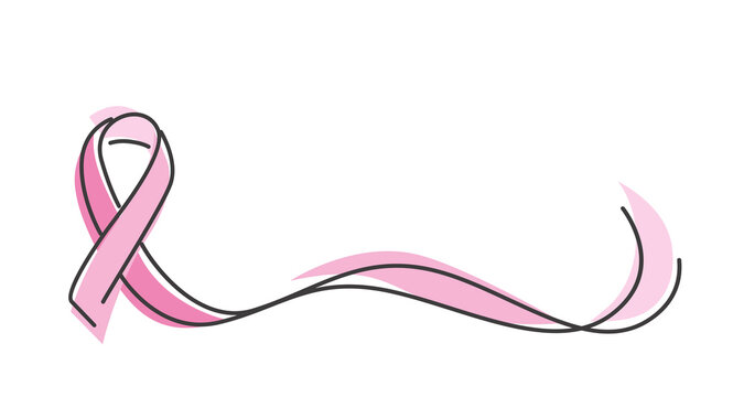 Pink ribbon breast cancer awareness symbol line design vector illustration