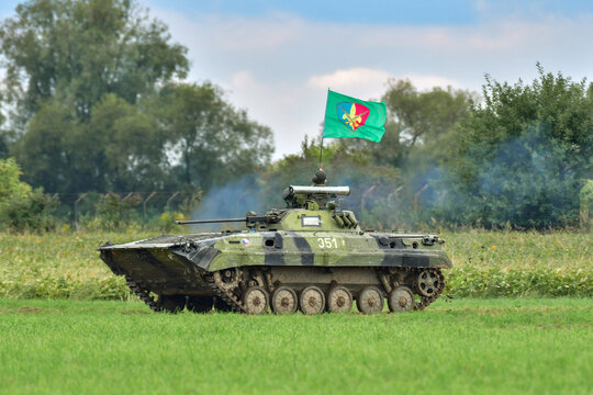 NATO DAYS, OSTRAVA, Czech republic-September, 18,2021: Tank BMP-2 Czech army at Leo&scaron; Jan&aacute;ček Airport Ostrava.  Tank BMP-2 is a second-generation, amphibious infantry fighting vehicle.