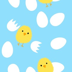 Seamless Easter pattern with eggs and chicken 