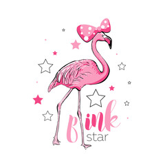Cute print with pink flamingo, vector EPS 10