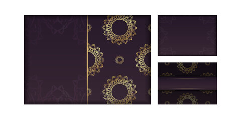 Leaflet in burgundy color with luxurious gold pattern is ready for print.