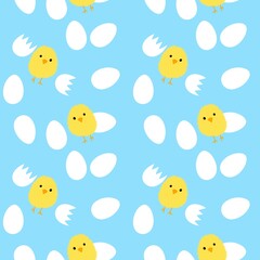Fototapeta na wymiar Seamless Easter pattern with eggs and chicken 