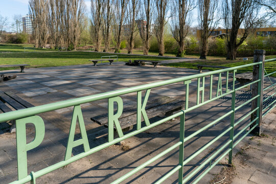 Entrance gate to Park Thialf in Arnhem, a public park.