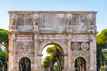 The Arch of Constantine a triumphal arch in Rome (Arco di Costantino) situated near the Colosseum...