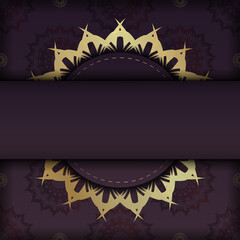 Greeting card in burgundy color with vintage gold pattern prepared for typography.
