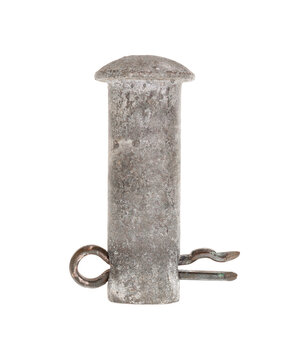 Rough metal Industrial connector pin and cotter pin isolated on white