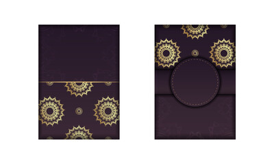 Greeting card in burgundy color with greek gold pattern for your design.