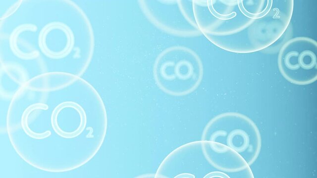 Carbon dioxide molecule with blue background, 3d rendering.