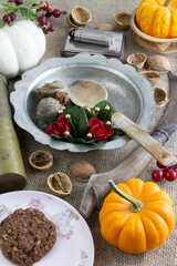 old plate, spoon, retro accessories on the table