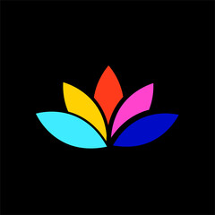 Colorful lotus icon logo isolated on black background. Vector illustration. Eps 10