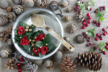 old plate, spoon, retro accessories on the table