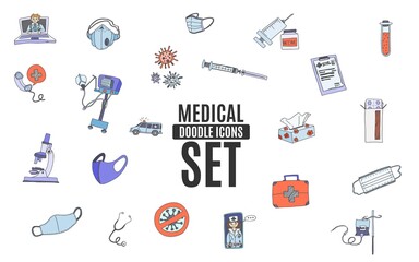 a selection of icons in color medicine doodles