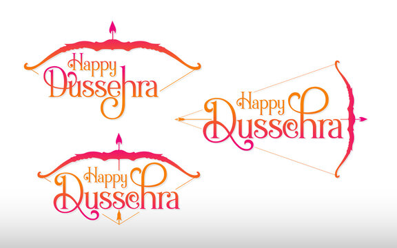 Happy Dussehra Festival Text Typography Design Set Vector Illustration 
