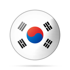 Glass light ball with flag of Korea. Round sphere, template icon. Korean national symbol. Glossy realistic ball, 3D abstract vector illustration highlighted on a white background. Big bubble