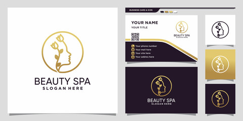 Fototapeta premium Beauty and spa logo with line art style and business card design Premium Vector