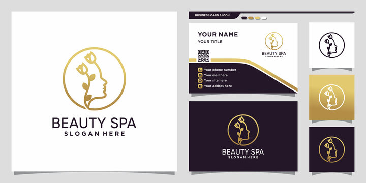 Beauty and spa logo with line art style and business card design Premium Vector