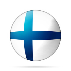 Obraz premium Glass light ball with flag of Finland. Round sphere, template icon. Finnish national symbol. Glossy realistic ball, 3D abstract vector illustration highlighted on a white background. Big bubble