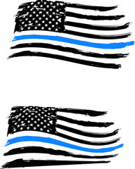 Thin blue line. Flag with Police Blue Line - Distressed American flag. Us flag for print, t shirt, web design, banner. 