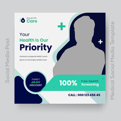 Medical Healthcare Instagram Facebook Social Media Post and Web Banner Template Editable Design 