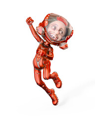 mini astronaut cartoon is doing a victory pose