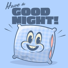 funny retro cartoon pillow wishes a good night