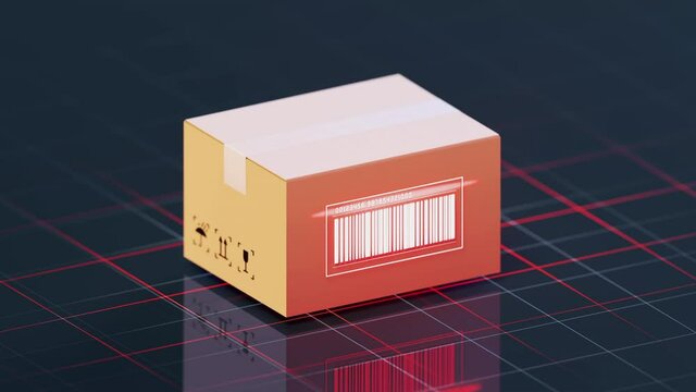 Carton and bar code, commodity inspection and transportation, 3d rendering.