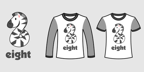 Set of two types of clothes with number eight zebra shape on t-shirts free vector
