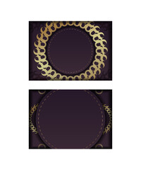 Template Postcard burgundy color with mandala gold pattern prepared for typography.