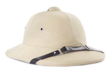 Stylish safari hat isolated on white. Trendy headdress © New Africa